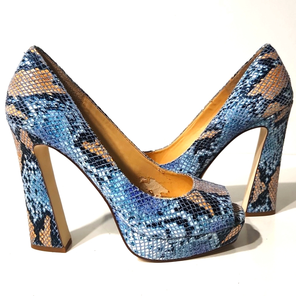 Gianni Bini Daniella Leather Snakeskin Platform Open Toe High Heel Size 8 EUC!! - Picture 16 of 16